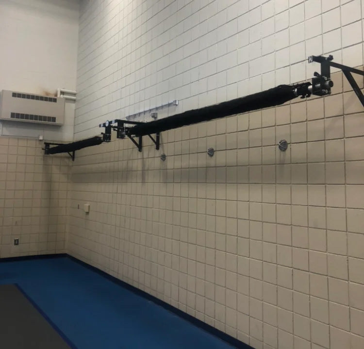 G-trak retractable net wall mounted and retracted up fully.