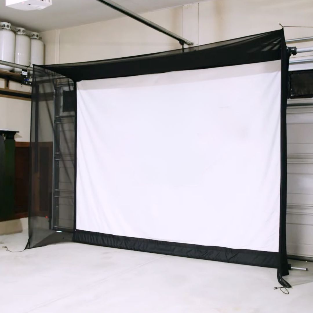 G-Trak retractable screen in a garage