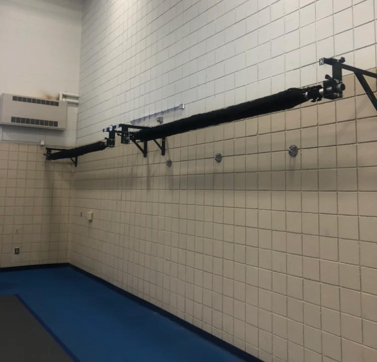 G-trak retractable net wall mounted and retracted up fully.